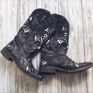Dark brown leather cowgirl boots